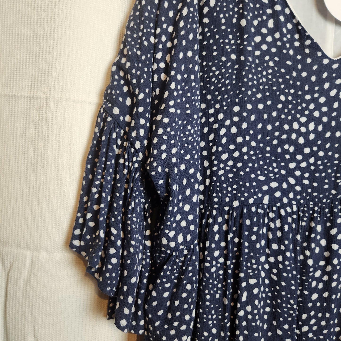 BNWT Paqoda Tuhu Dress Dusted Ink Blue White Spot Print Rayon Size 4