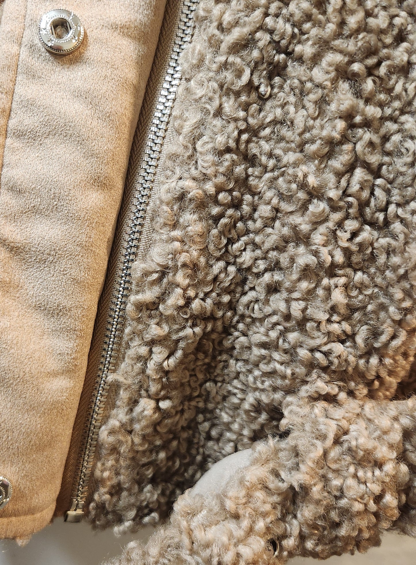 D-Luxe Basics Teddy Biker Jacket Large Beige Sherpa Faux Shearling Moto Jacket