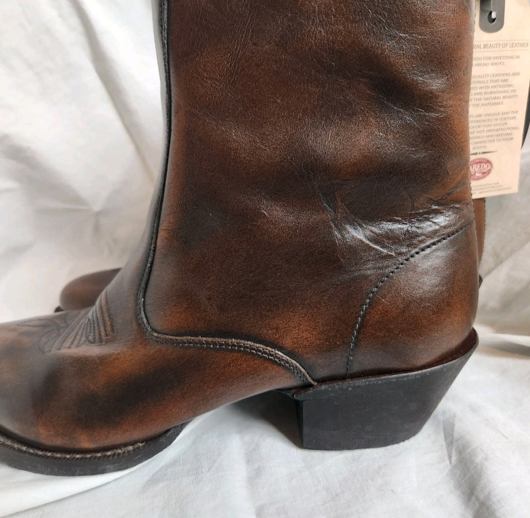 Laredo Men's Leather Western Ankle Boots Tan Brown Side Zip US 9D BNIB