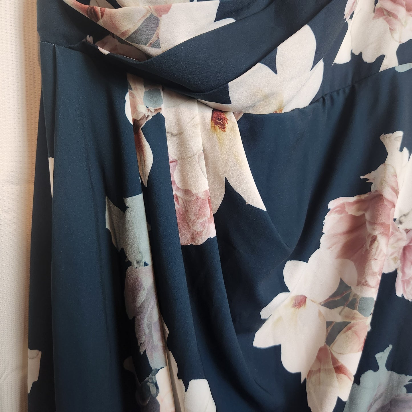 City Chic Navy Floral Draped Midi Dress – Size S