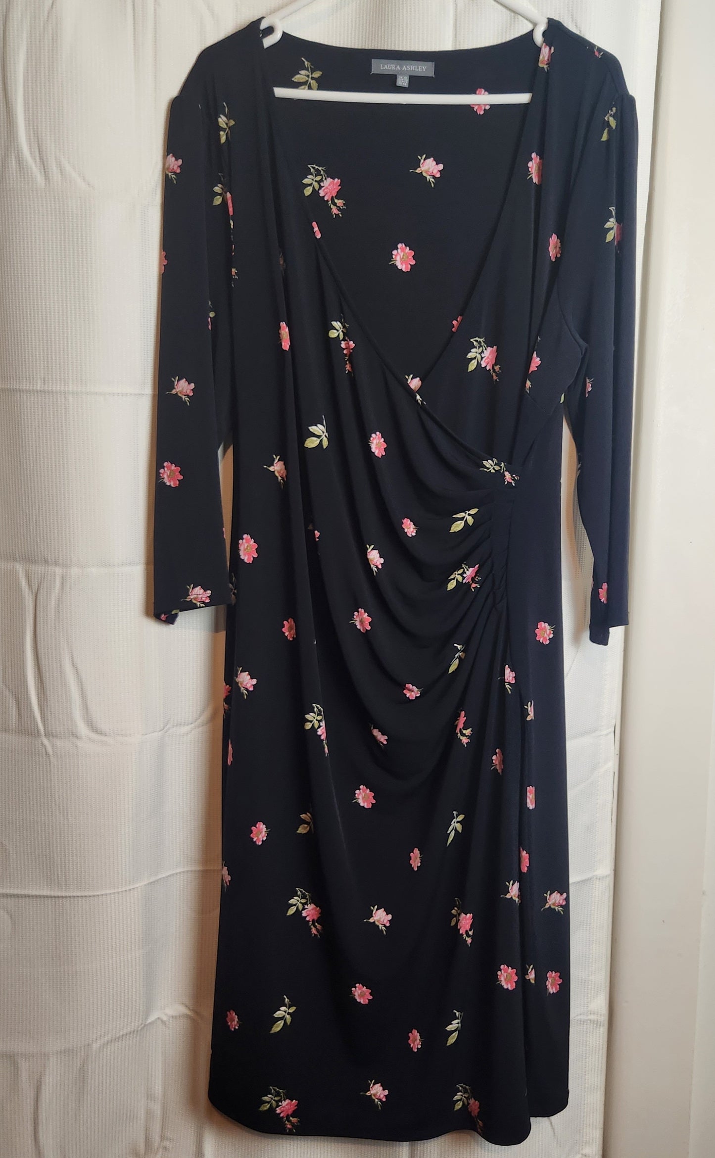 Laura Ashley Black Floral Ruched Wrap Midi Dress | UK 16
