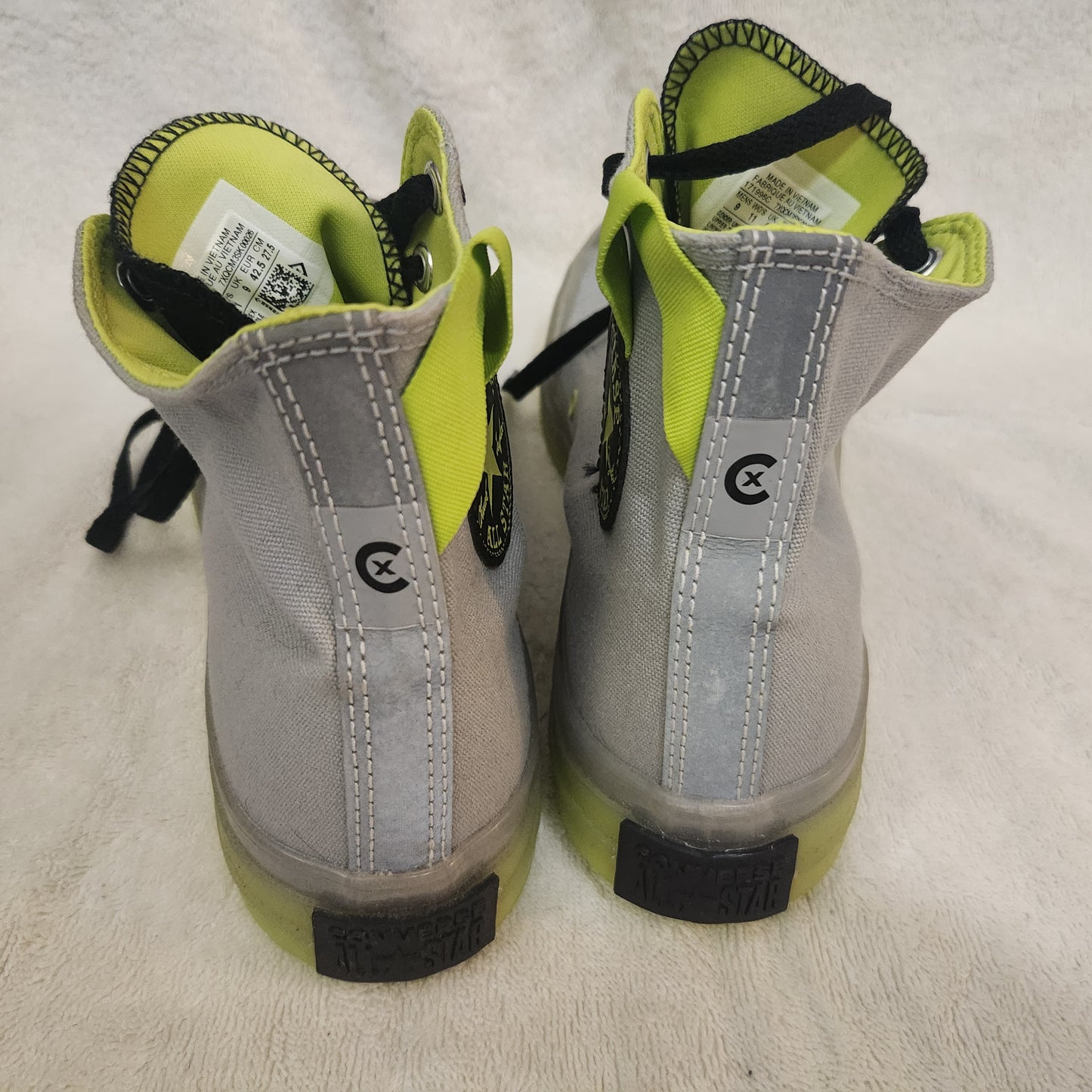Converse Chuck Taylor All Star High Top Sneakers Grey Volt Neon Yellow US 9 EU 43