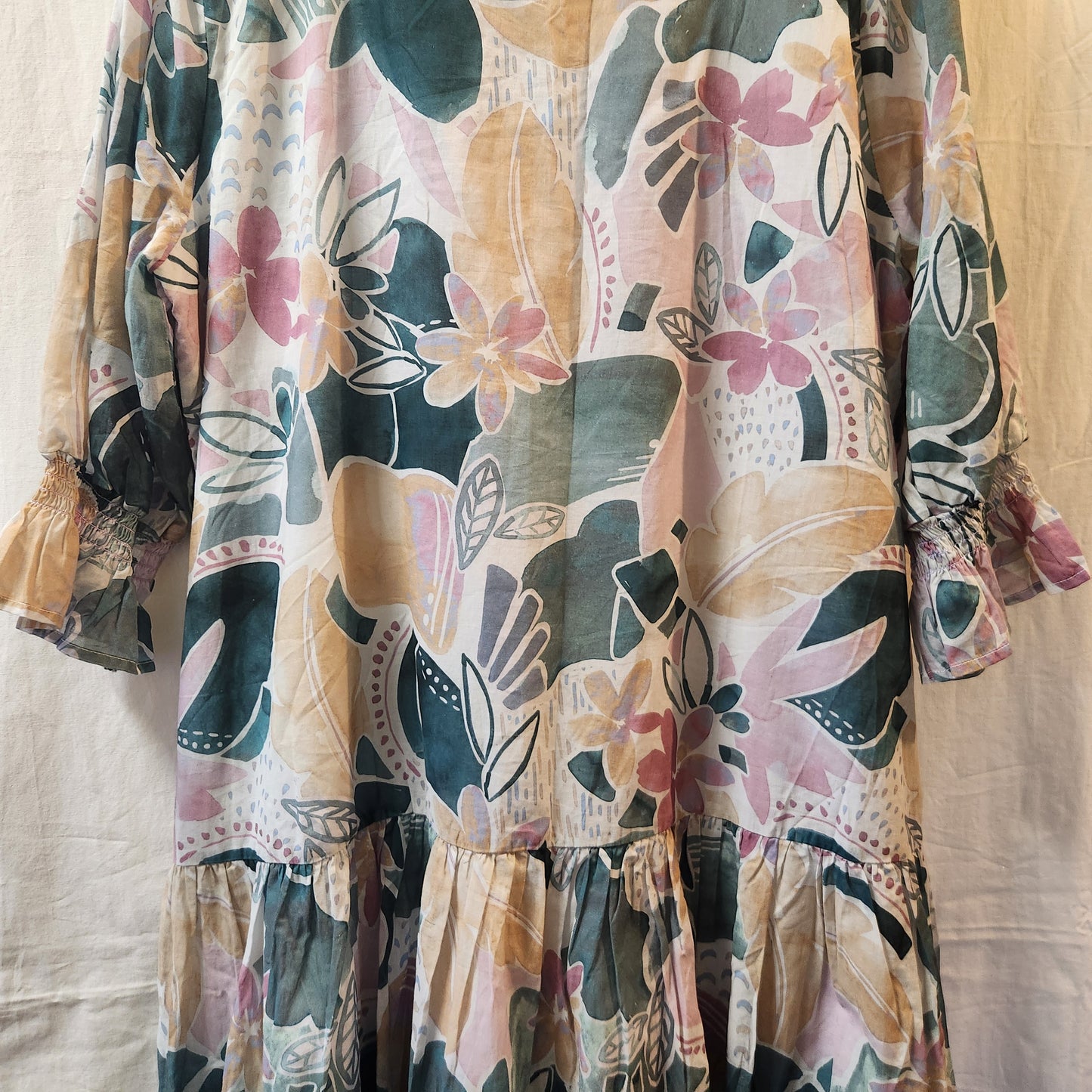 Yarra Trail Watercolour Blooms Cotton Tiered Midi Dress Size 18 NWT