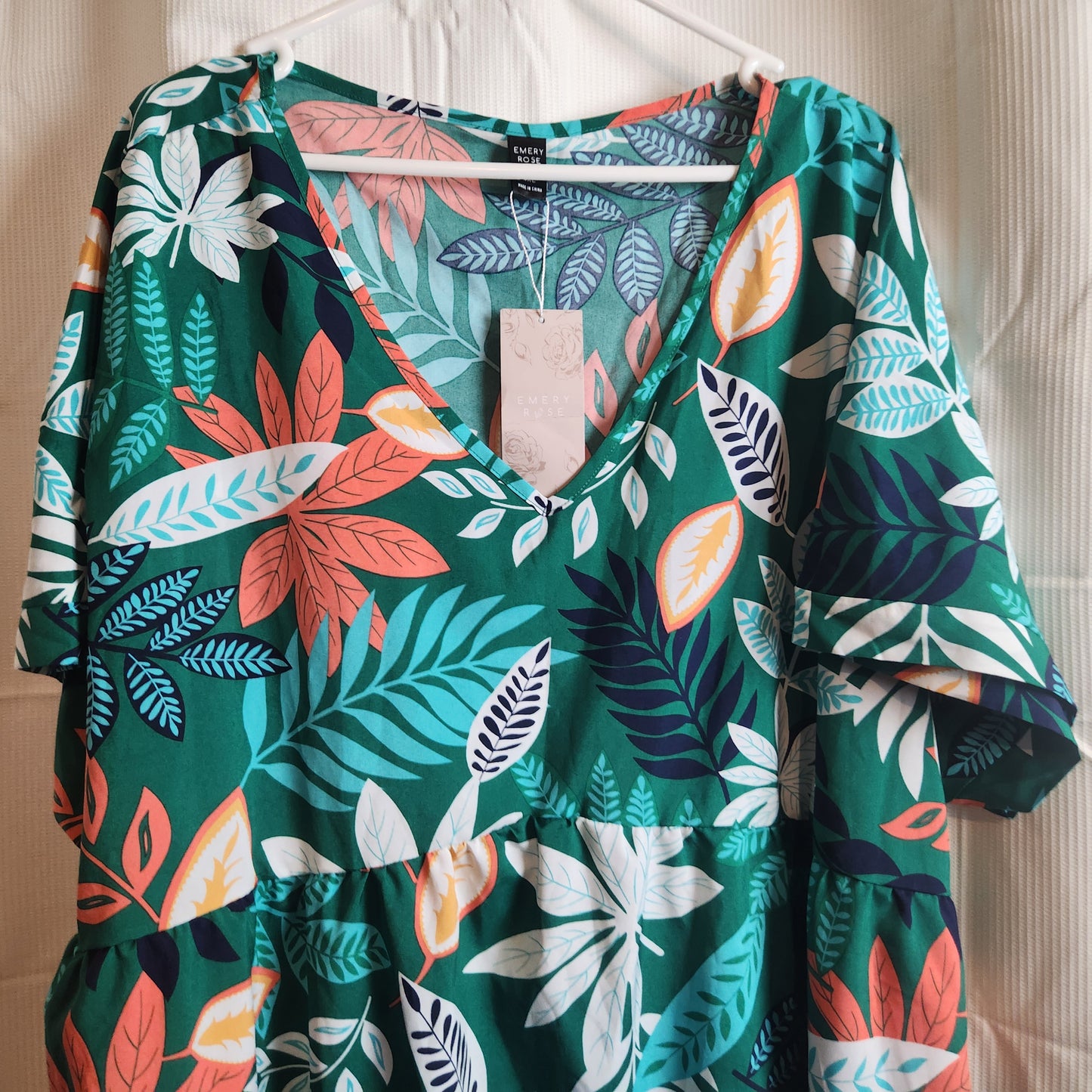 Emery Rose Tropical Leaf Print V-Neck Shift Dress | 4XL | BNWT