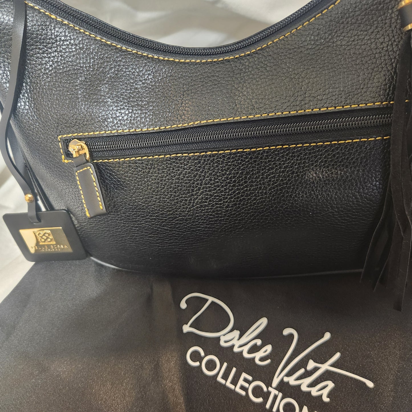 Pelle Bora Black Pebbled Leather Shoulder Bag | Gold Hardware | Dust Bag Included
