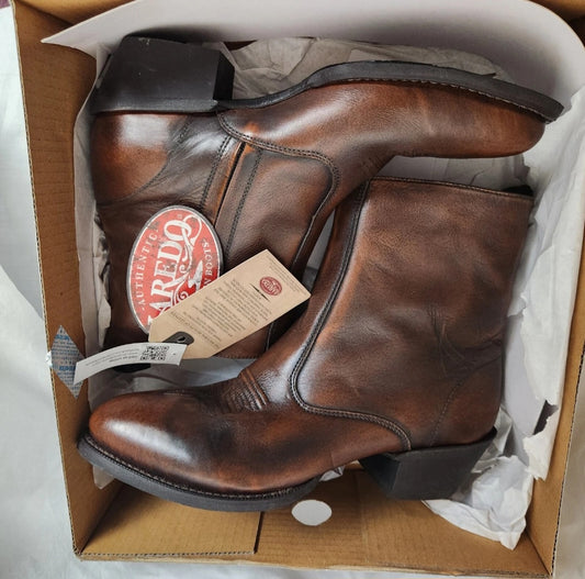 Laredo Men's Leather Western Ankle Boots Tan Brown Side Zip US 9D BNIB