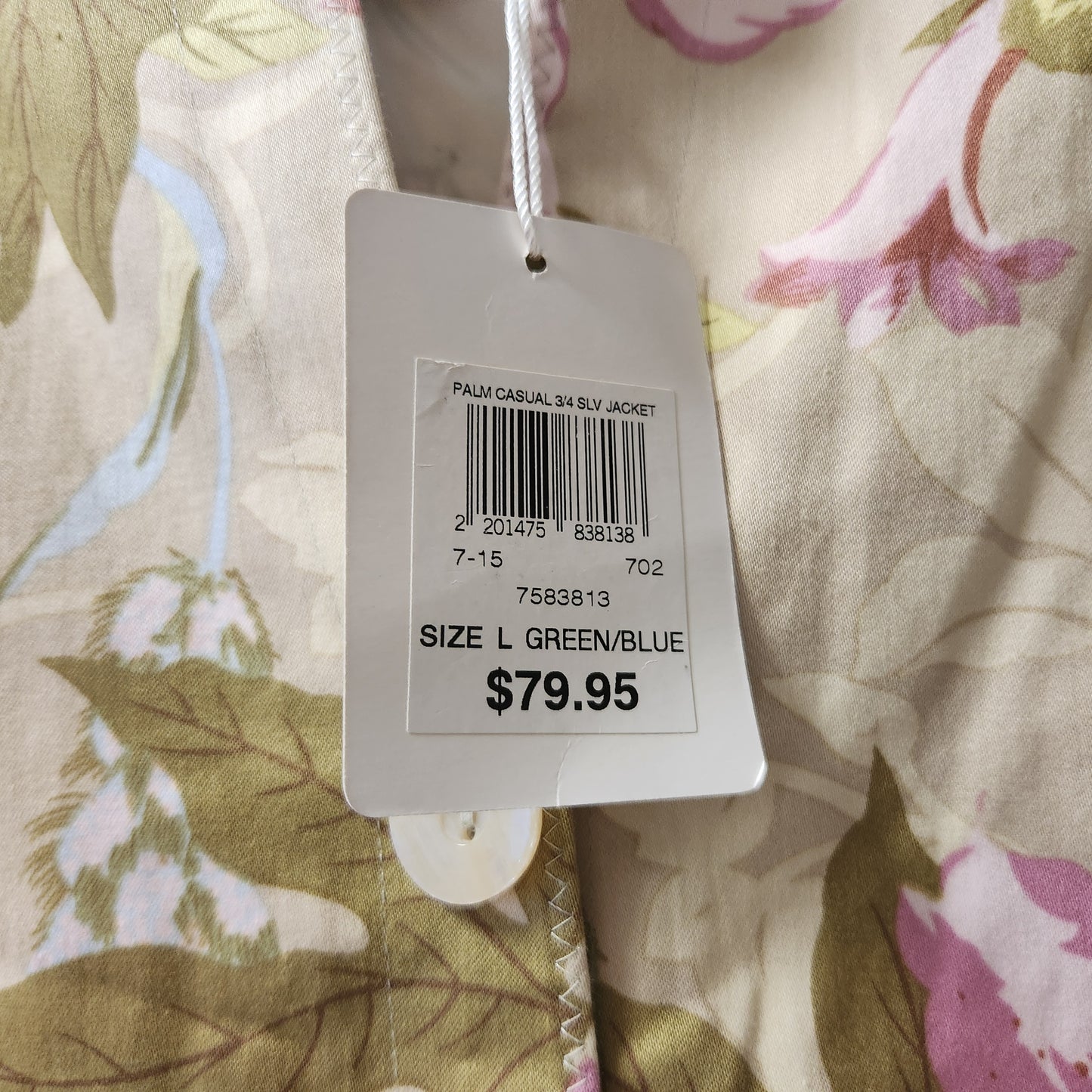 Wombat Floral 3/4 Sleeve Jacket Women's Size L NWT Beige Pink Botanical Smart Casual