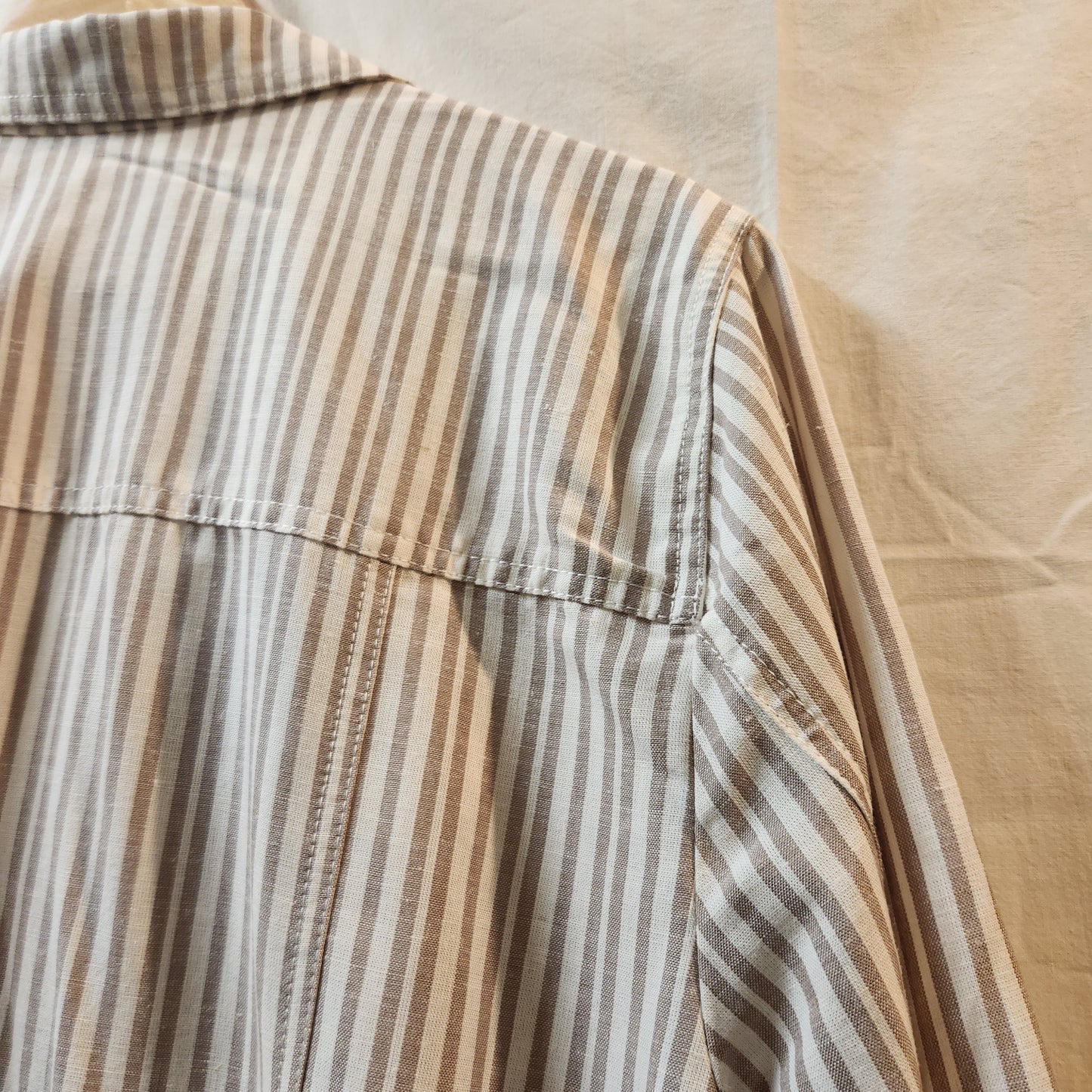 Autograph Linen Blend Stripe Utility Jacket Size 18 Taupe White Lightweight Women's