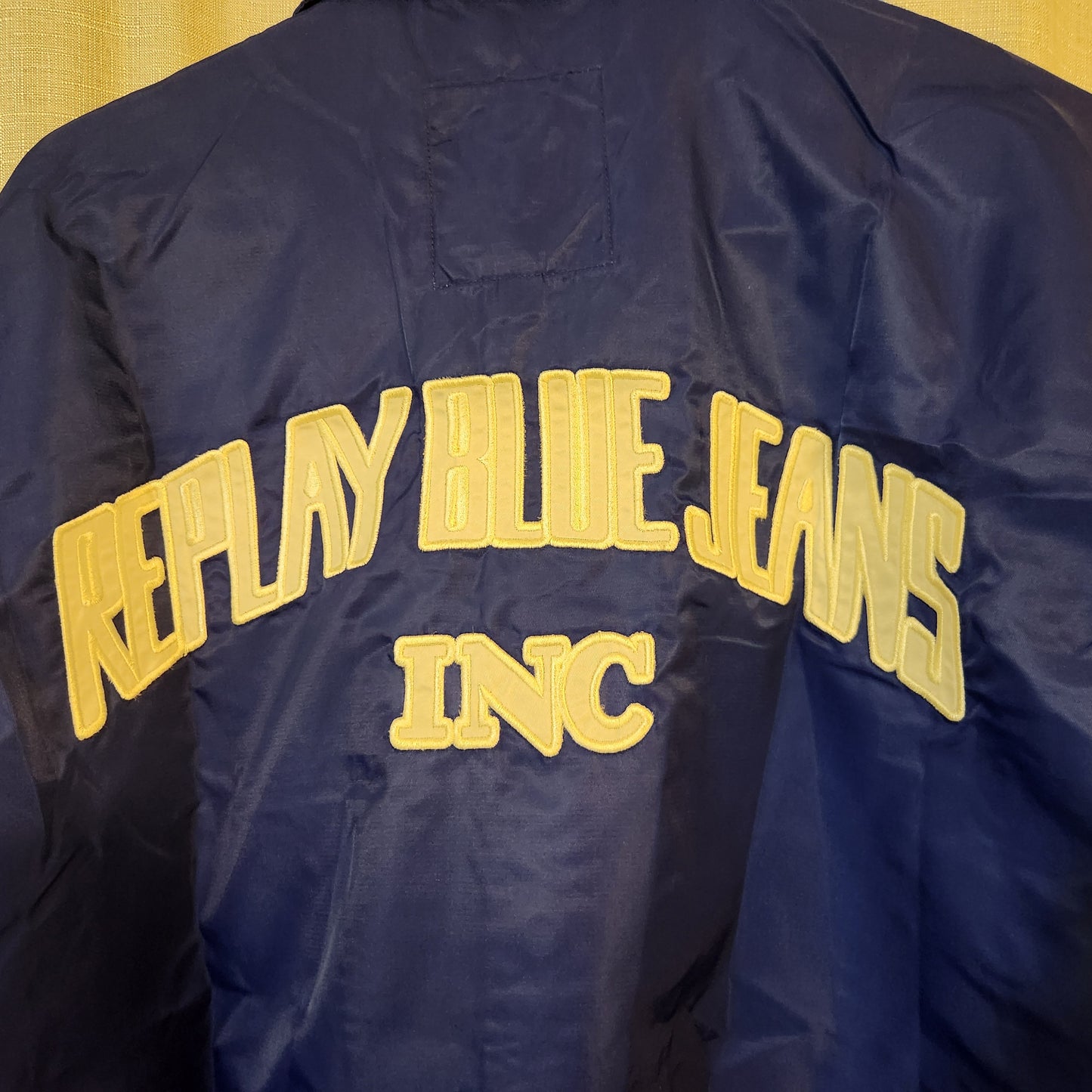 Replay Blue Jeans Inc Coach Jacket Blue Embroidered Logo Snap Front Size M Vintage Style