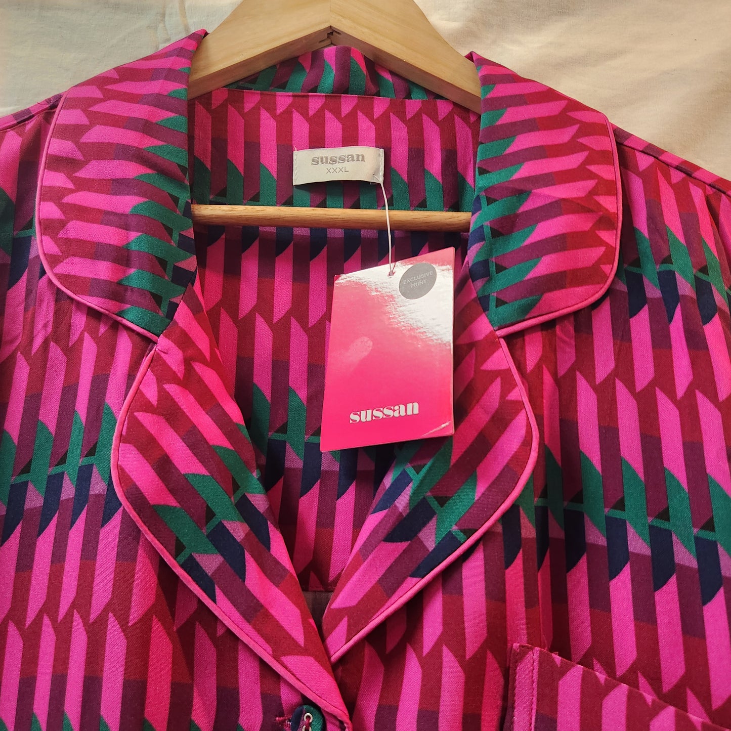 BNWT Sussan Pink Geometric Viscose Pyjama Set | BCNA Edition | XXXL