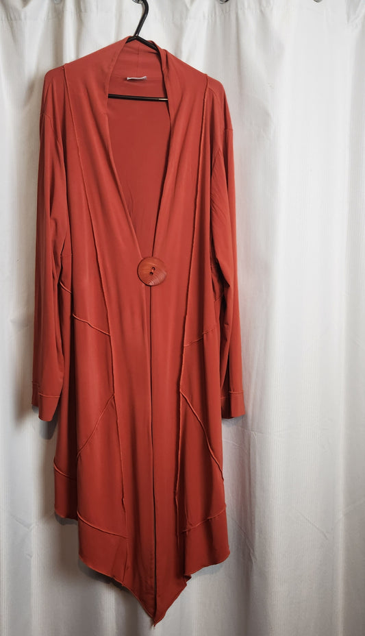 Taking Shape Rust Waterfall Cardigan Jacket Size M Asymmetrical Hem Statement Button