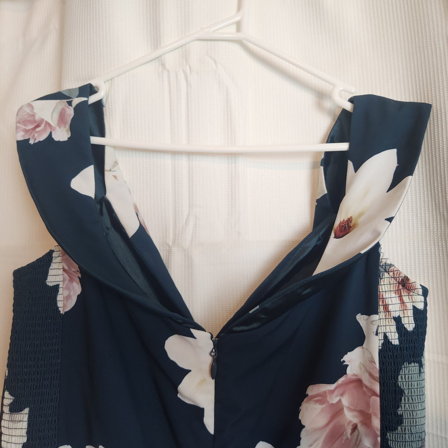 City Chic Navy Floral Draped Midi Dress – Size S