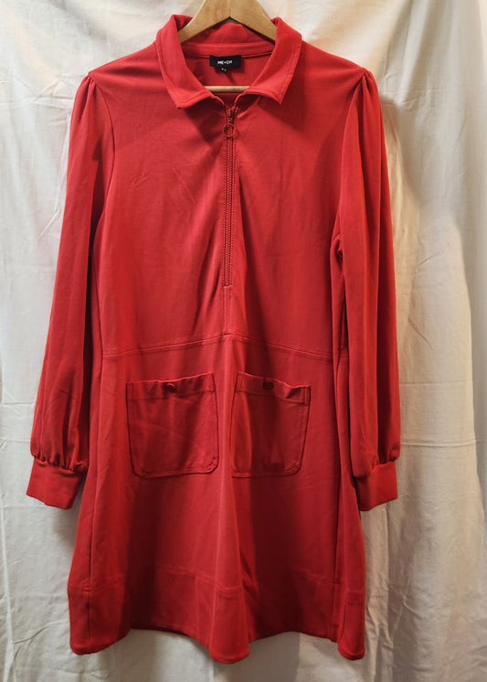 ME+EM Coral Red Zip Front Dress UK 16 Designer Puff Sleeve Pocket Dress