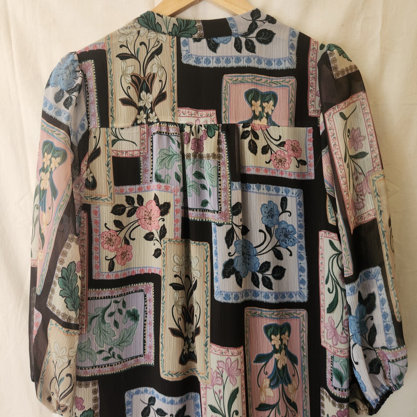 Portmans Floral Patchwork Midi Dress – Size 12 | Sheer Sleeves | Lined
