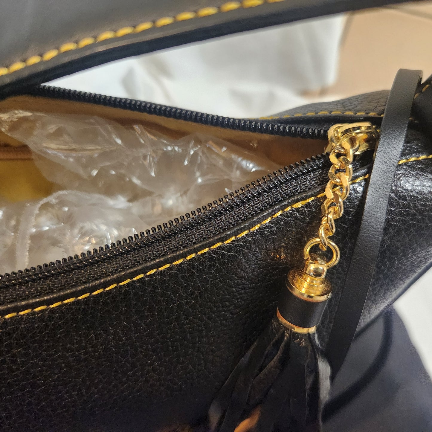 Pelle Bora Black Pebbled Leather Shoulder Bag | Gold Hardware | Dust Bag Included
