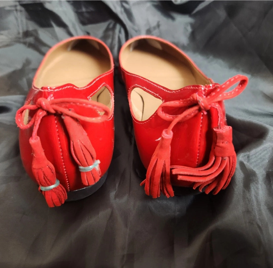 Nina Armando Red Patent Leather Tassel Pointed Toe Ballet Flats – EU 40 / AU 9.5