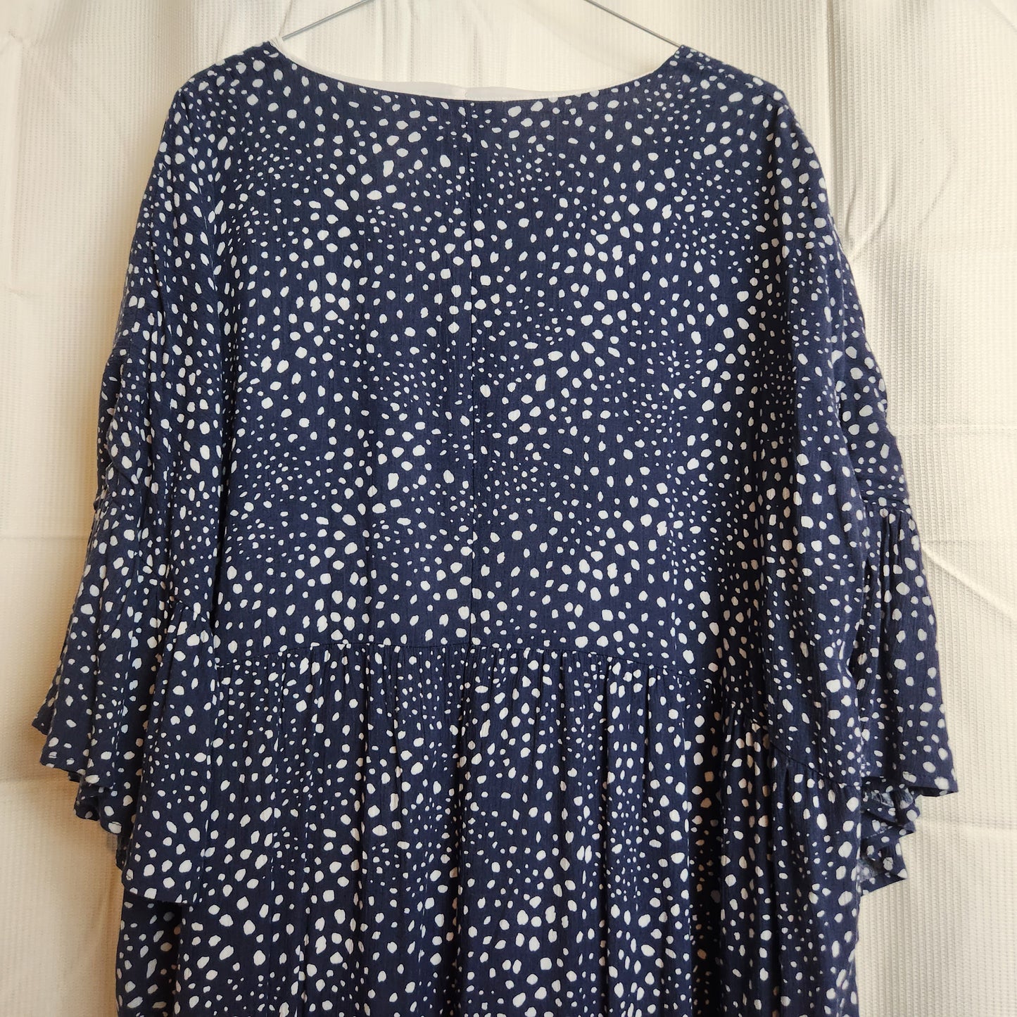 BNWT Paqoda Tuhu Dress Dusted Ink Blue White Spot Print Rayon Size 4