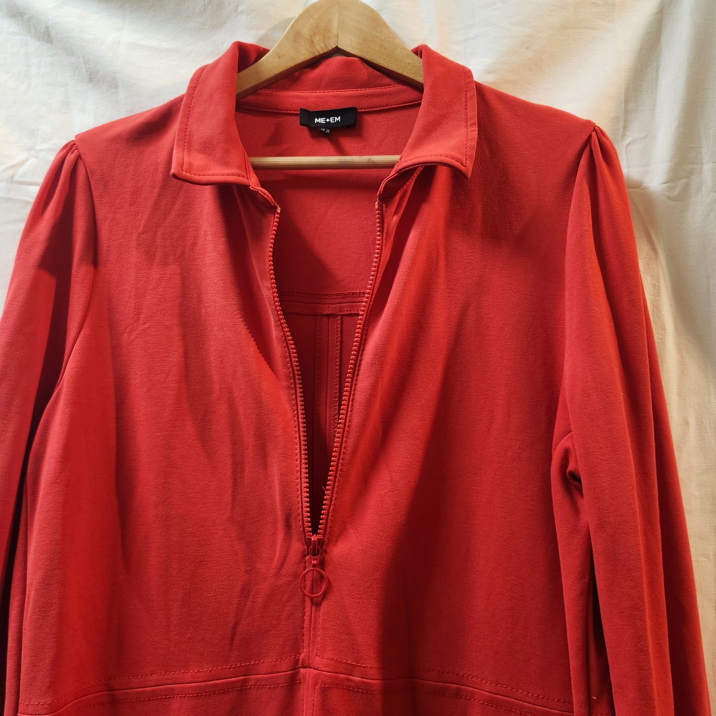 ME+EM Coral Red Zip Front Dress UK 16 Designer Puff Sleeve Pocket Dress