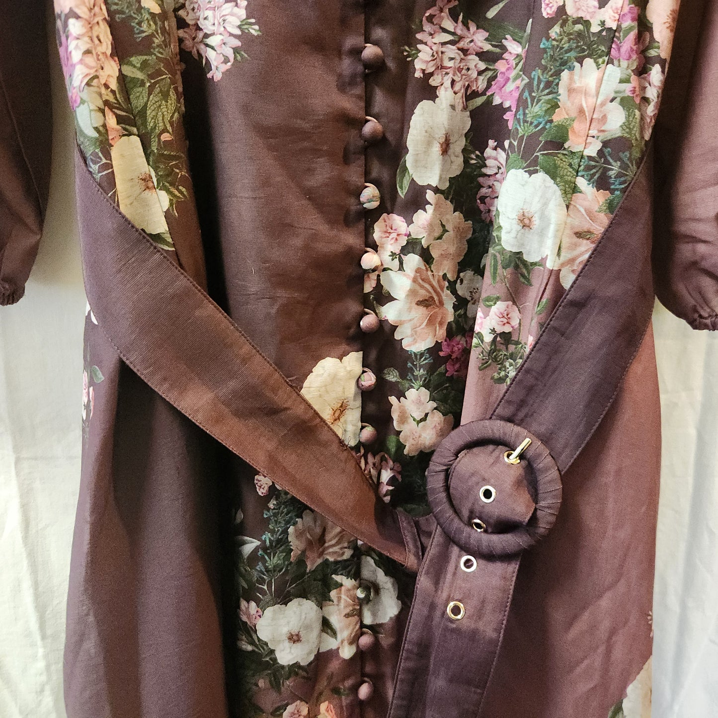 Portmans Floral Maxi Dress | Mauve Button Front Belted | Size 18