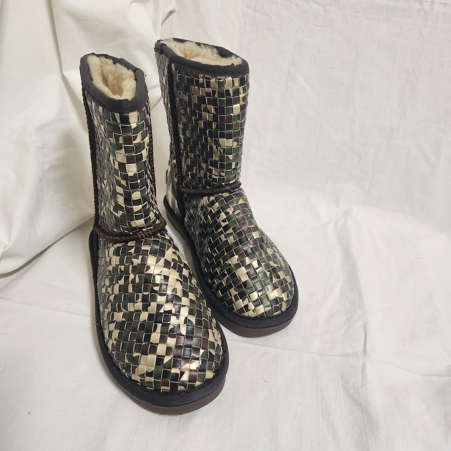 UGG Royal Woven Camouflage Sheepskin Boots – Mid Calf Winter Boots – Unisex
