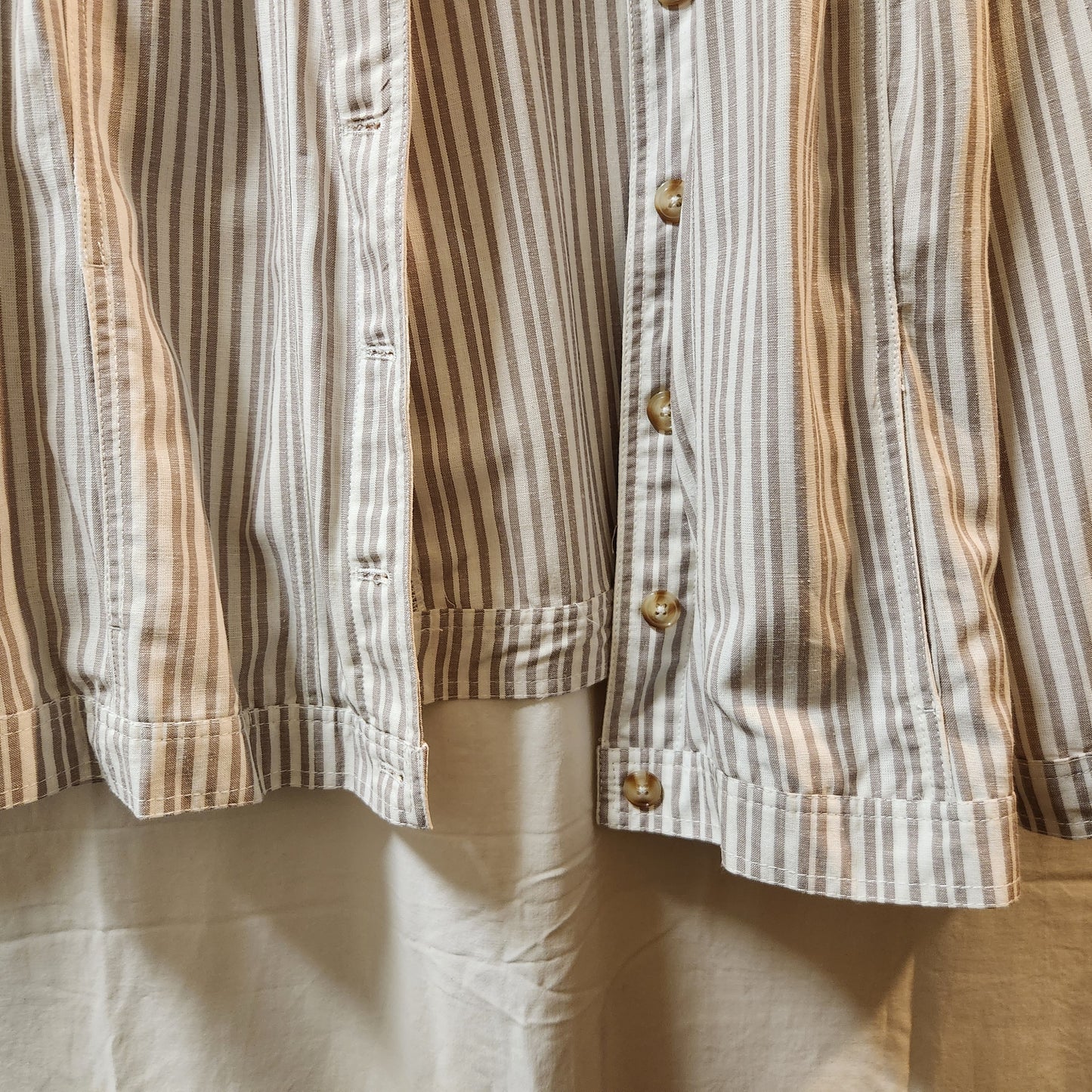 Autograph Linen Blend Stripe Utility Jacket Size 18 Taupe White Lightweight Women's