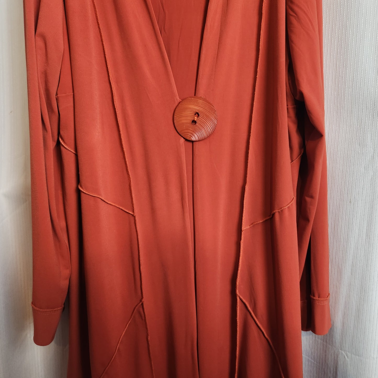 Taking Shape Rust Waterfall Cardigan Jacket Size M Asymmetrical Hem Statement Button