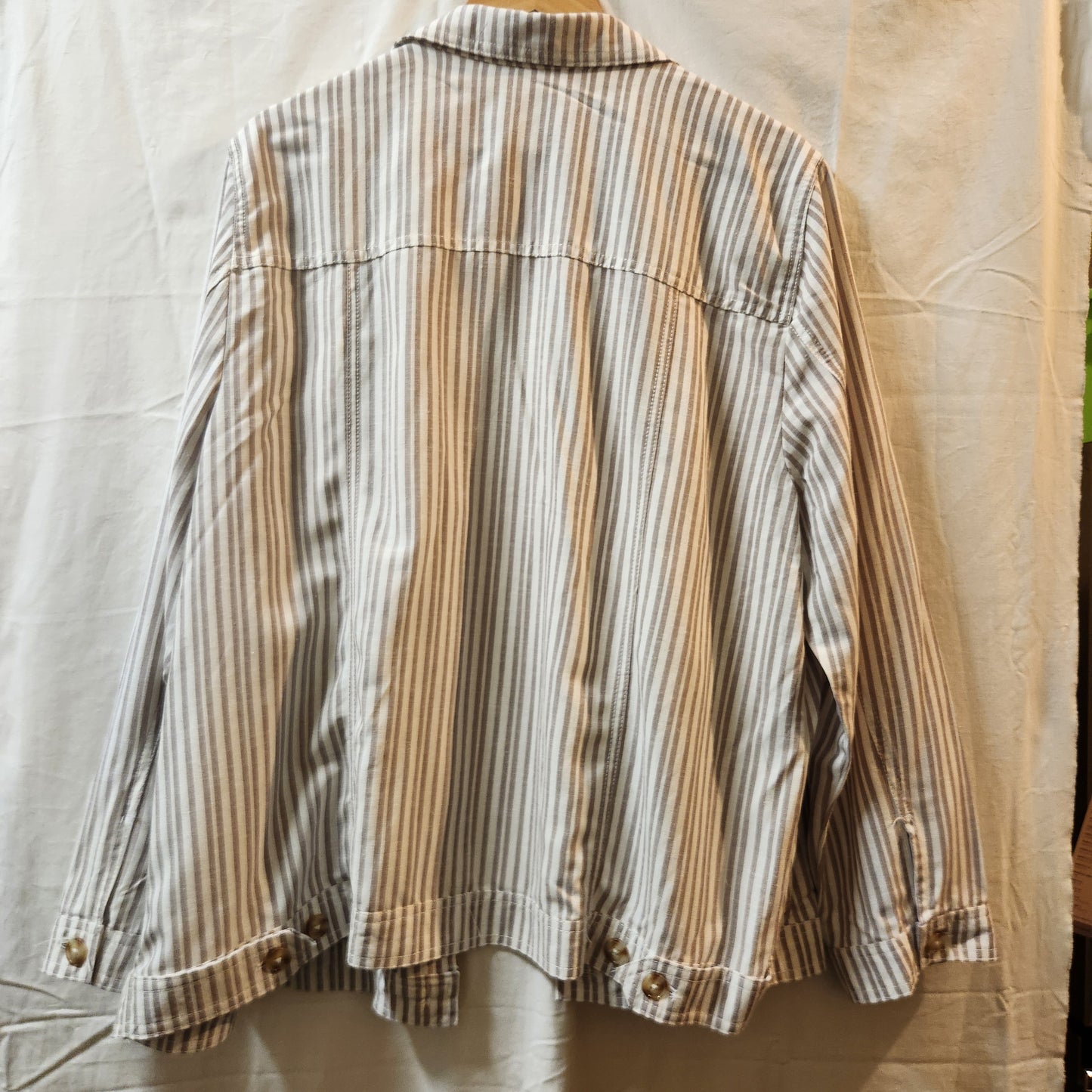 Autograph Linen Blend Stripe Utility Jacket Size 18 Taupe White Lightweight Women's