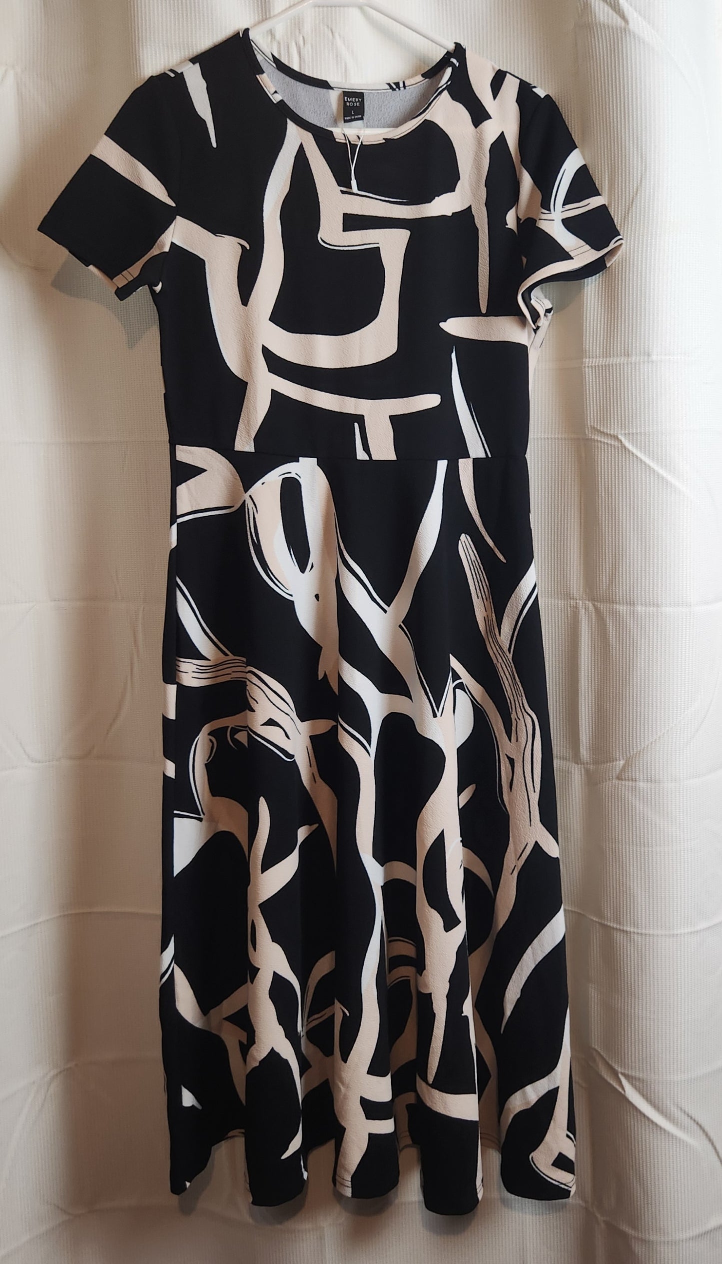 Emery Rose Black & Cream Abstract Midi Dress | Size L