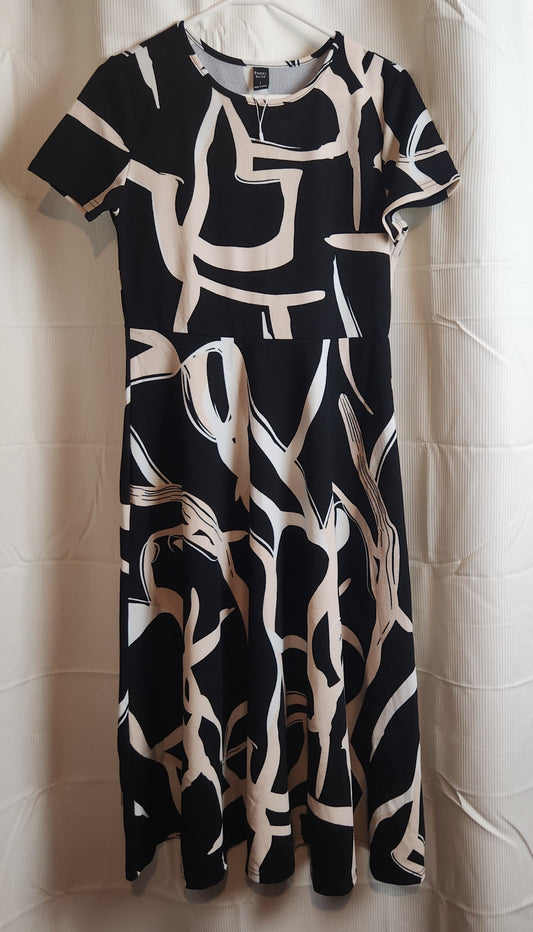 Emery Rose Black & Cream Abstract Midi Dress | Size L