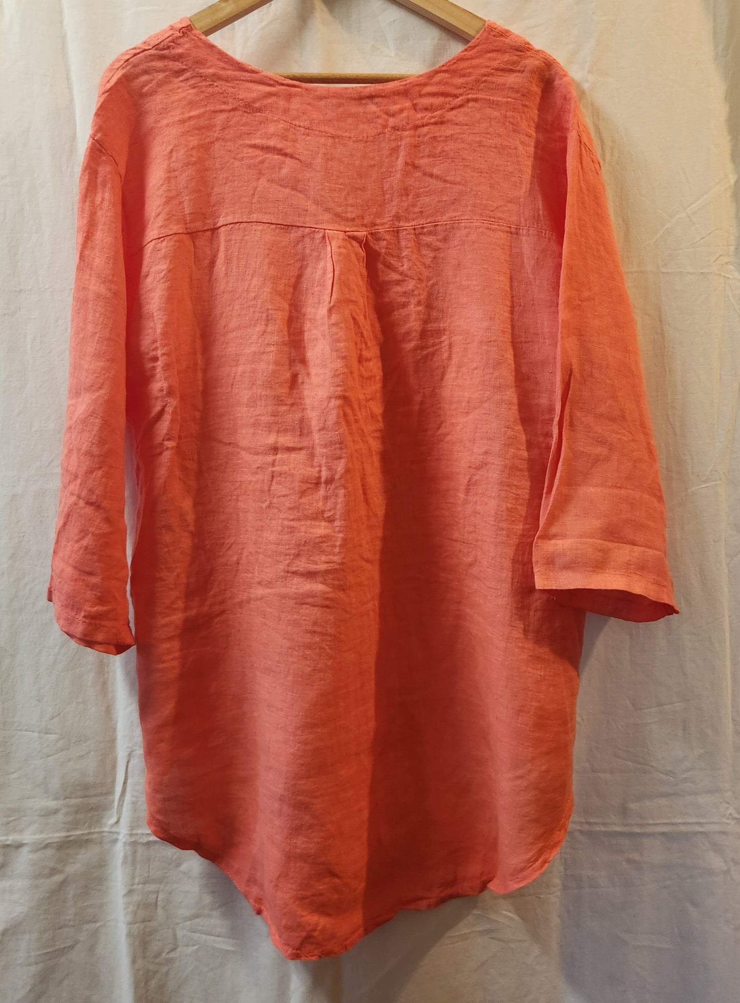 La Strada Fernanda 100% Linen Blouse Coral Size XL Made in Italy NWT