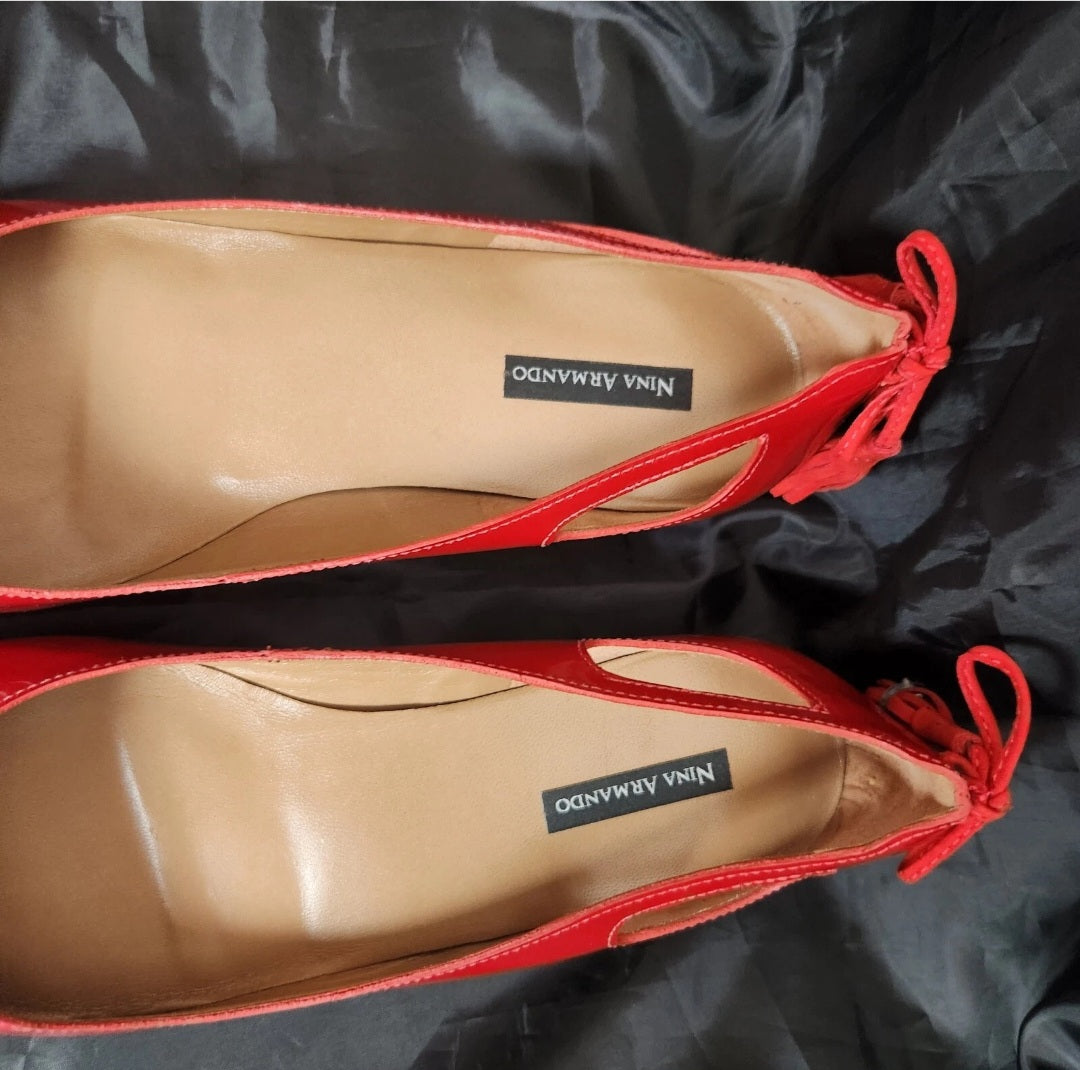 Nina Armando Red Patent Leather Tassel Pointed Toe Ballet Flats – EU 40 / AU 9.5