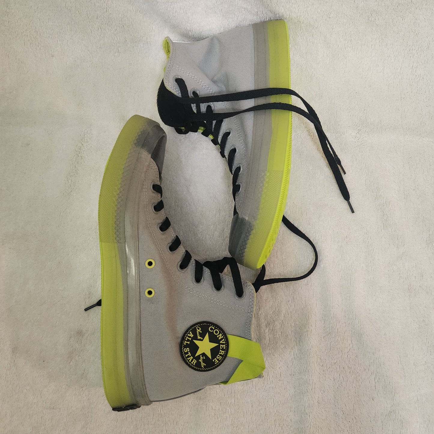 Converse Chuck Taylor All Star High Top Sneakers Grey Volt Neon Yellow US 9 EU 43