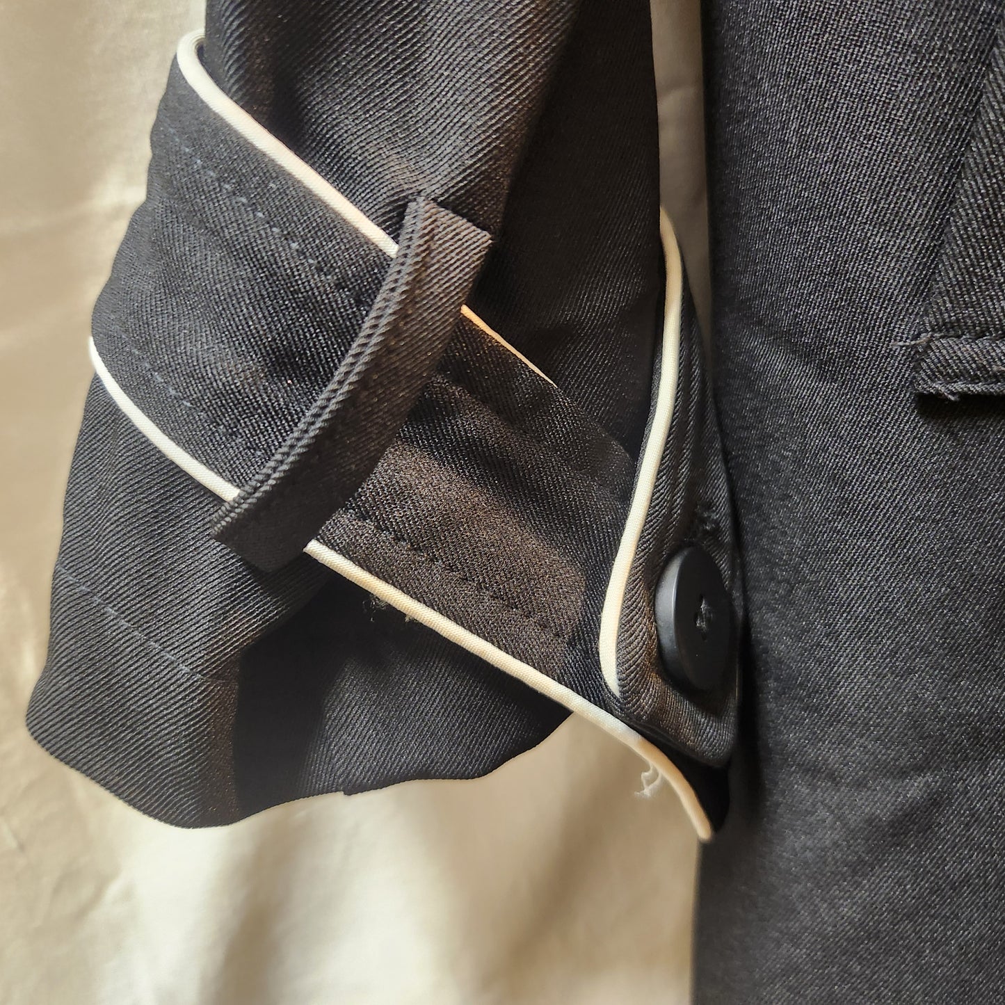 Lorraine Black Longline Trench Coat Size 16 | White Contrast Trim | Belted Lightweight Jacket