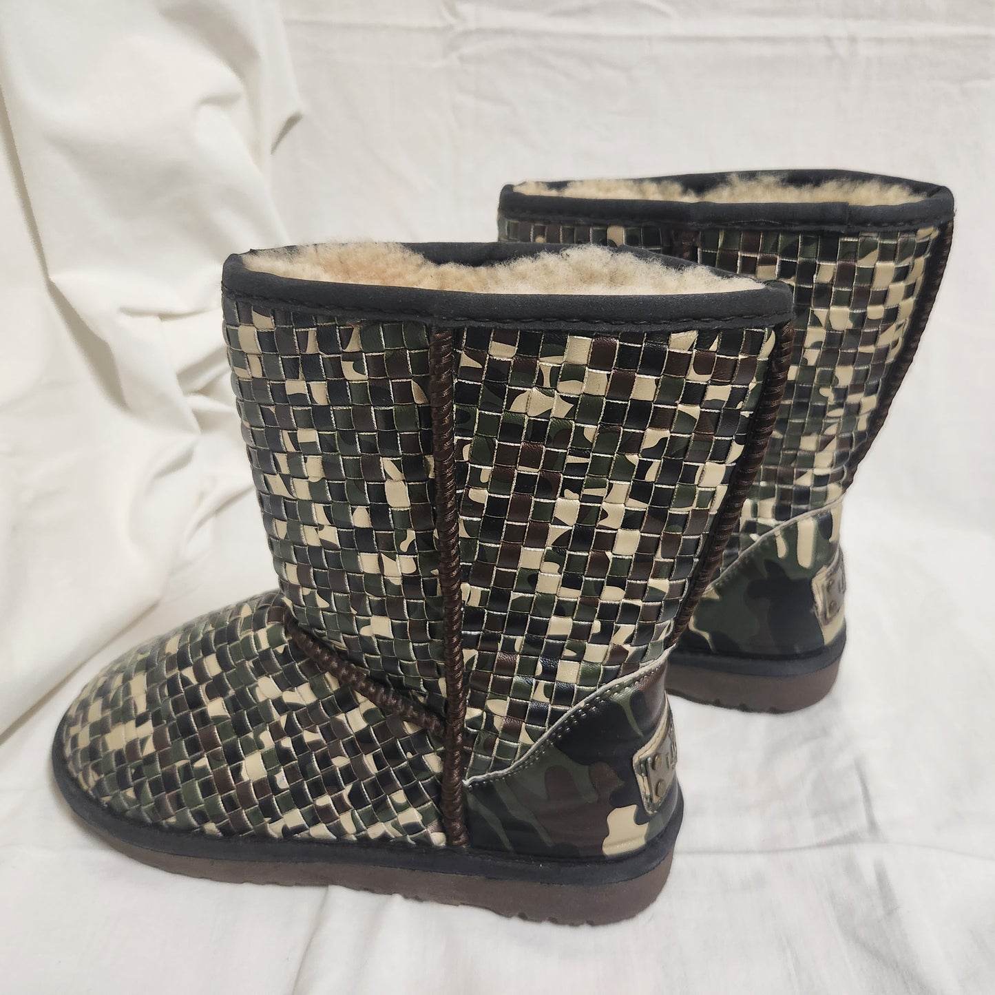 UGG Royal Woven Camouflage Sheepskin Boots – Mid Calf Winter Boots – Unisex