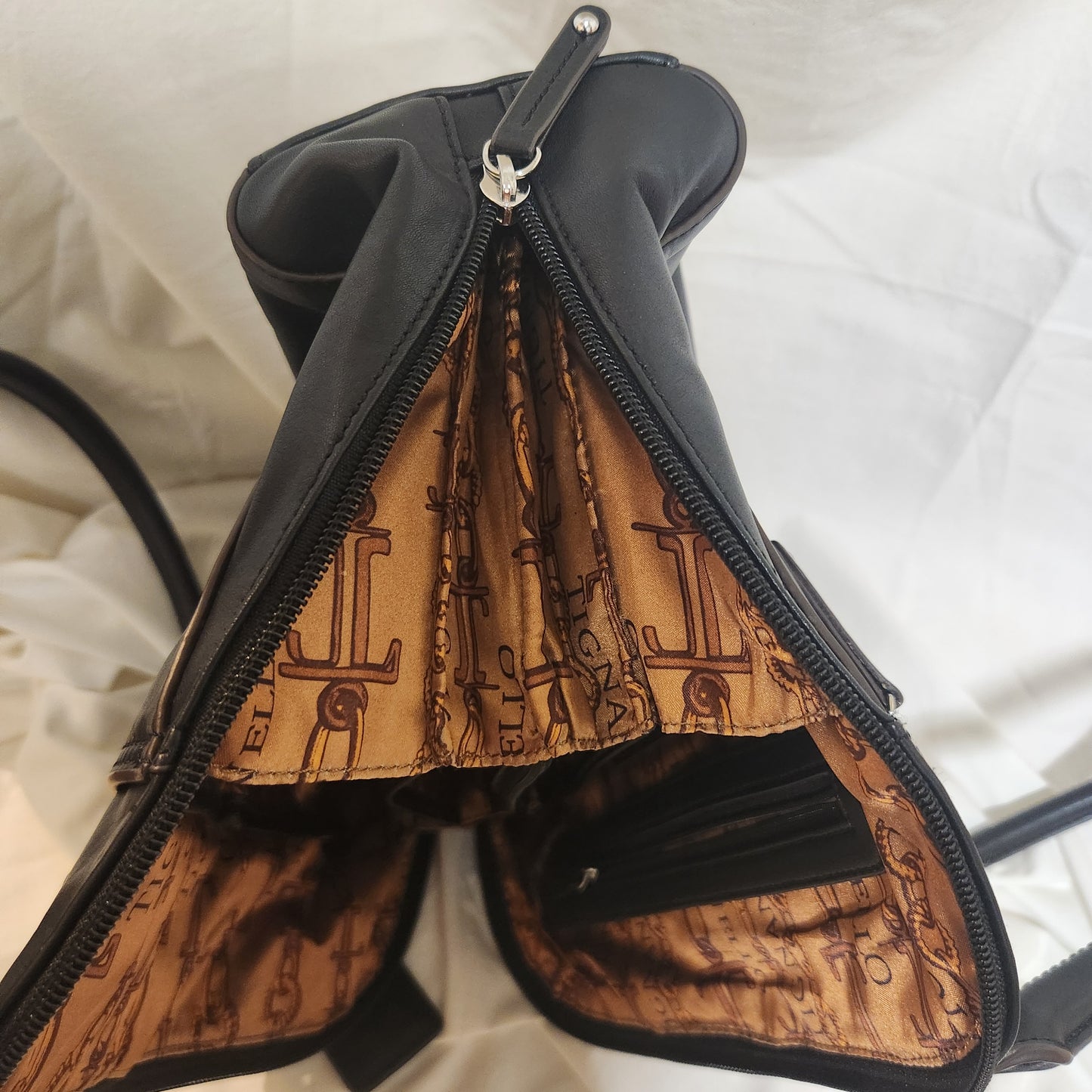 Tignanello Black Shoulder Handbag | Multi-Compartment Tote | Excellent Condition