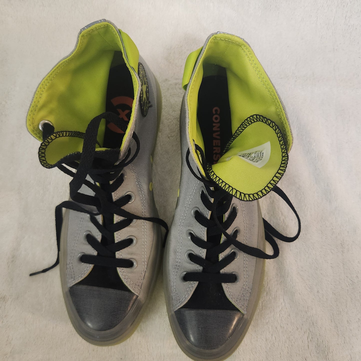 Converse Chuck Taylor All Star High Top Sneakers Grey Volt Neon Yellow US 9 EU 43