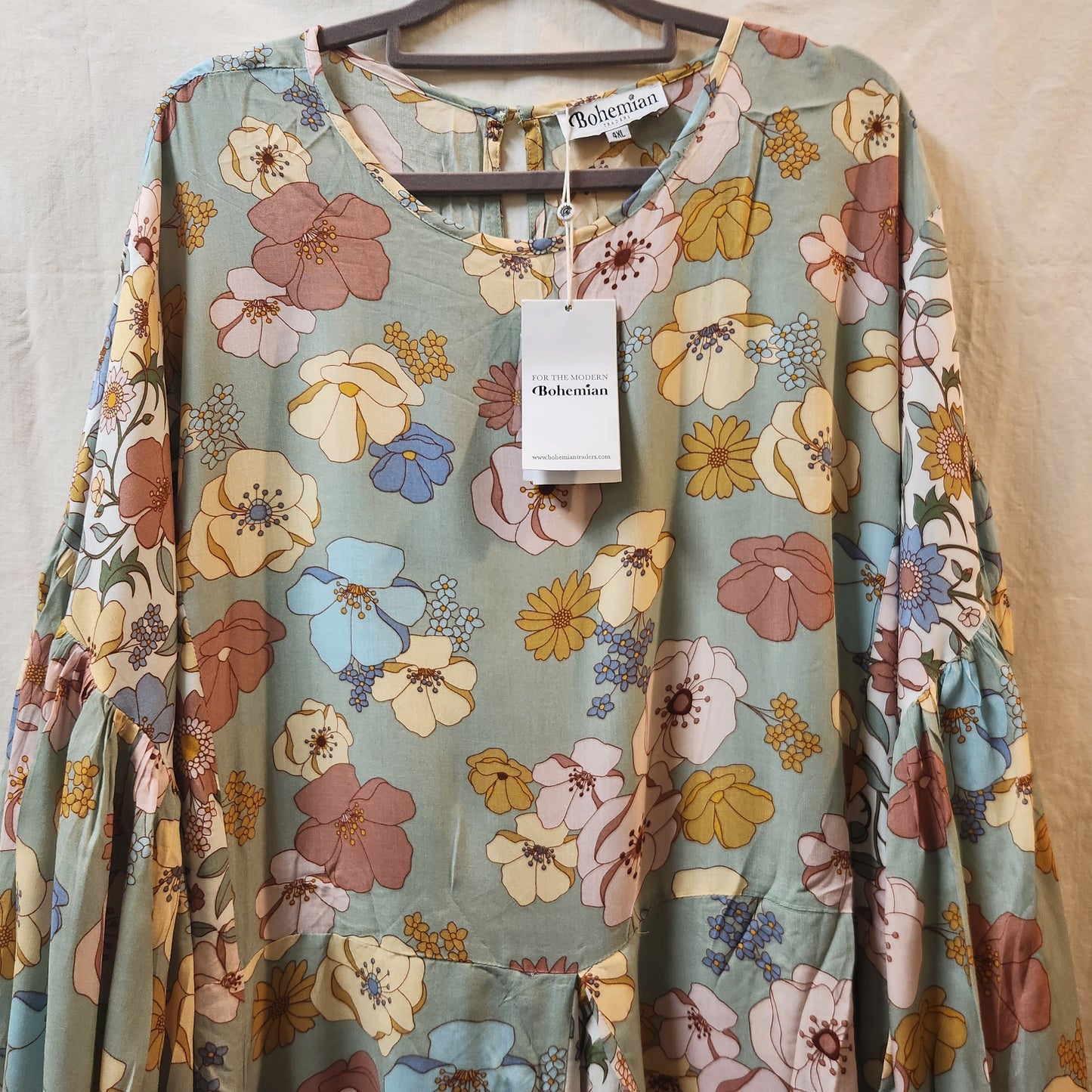 Bohemian Traders Floral Balloon Sleeve Maxi Dress Size M/L NWT