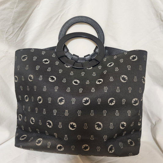Hunting World New York Grey Jacquard Tote Bag Leather Round Handle Designer Handbag