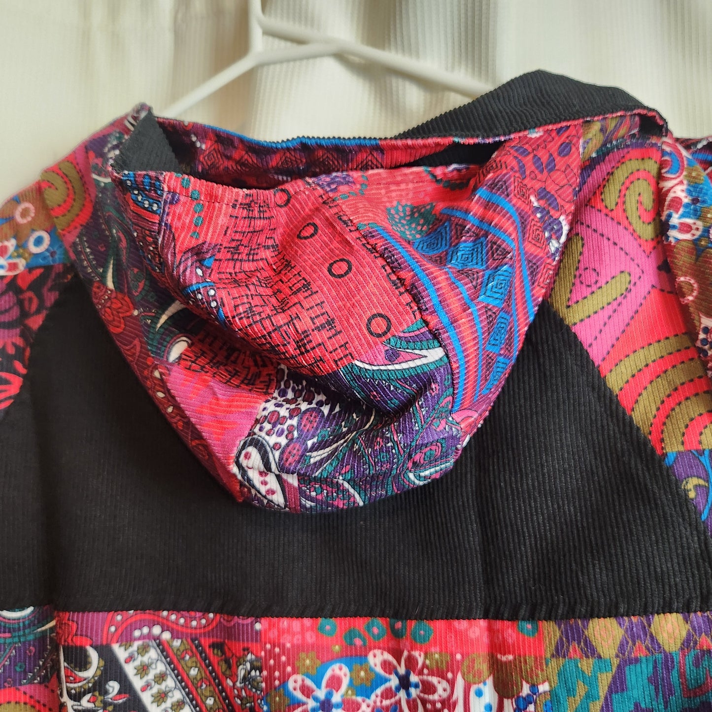 Hourglass Patchwork Corduroy Hooded Jacket | Size 12 | Button Front Coat