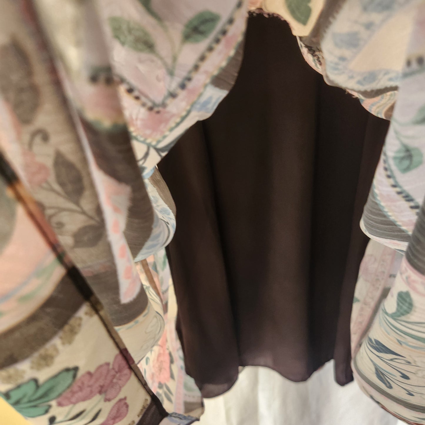 Portmans Floral Patchwork Midi Dress – Size 12 | Sheer Sleeves | Lined