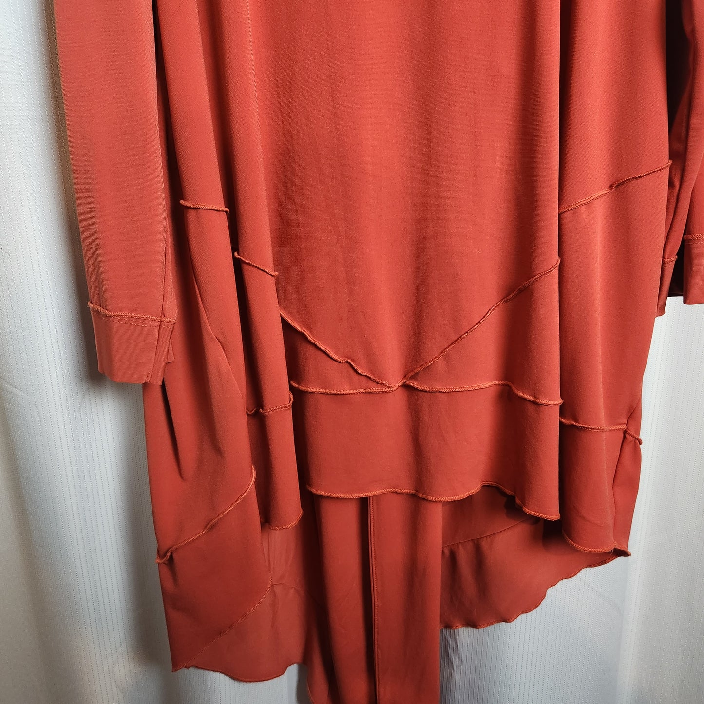 Taking Shape Rust Waterfall Cardigan Jacket Size M Asymmetrical Hem Statement Button