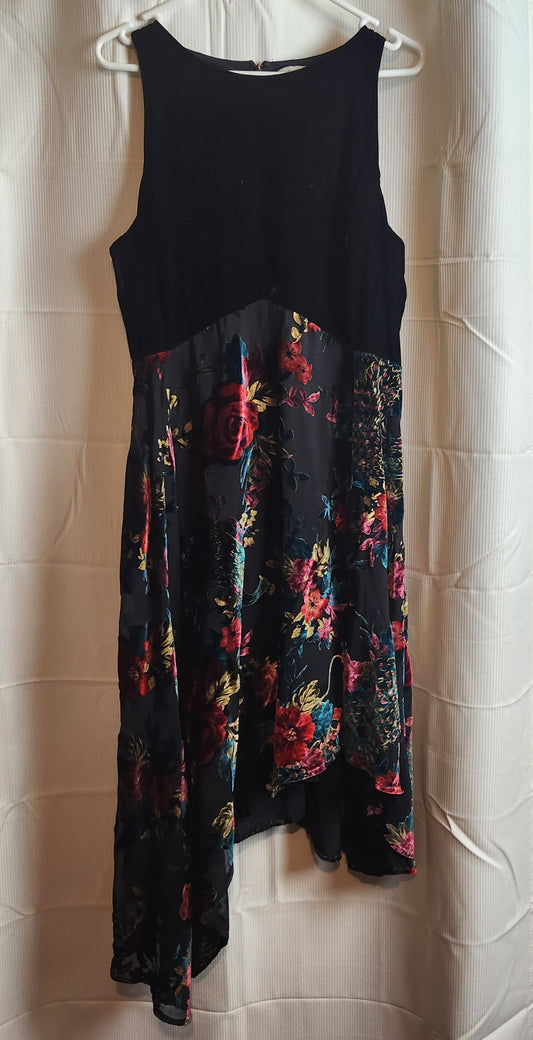 Monsoon Black Velvet Floral Burnout High-Low Dress | UK 16
