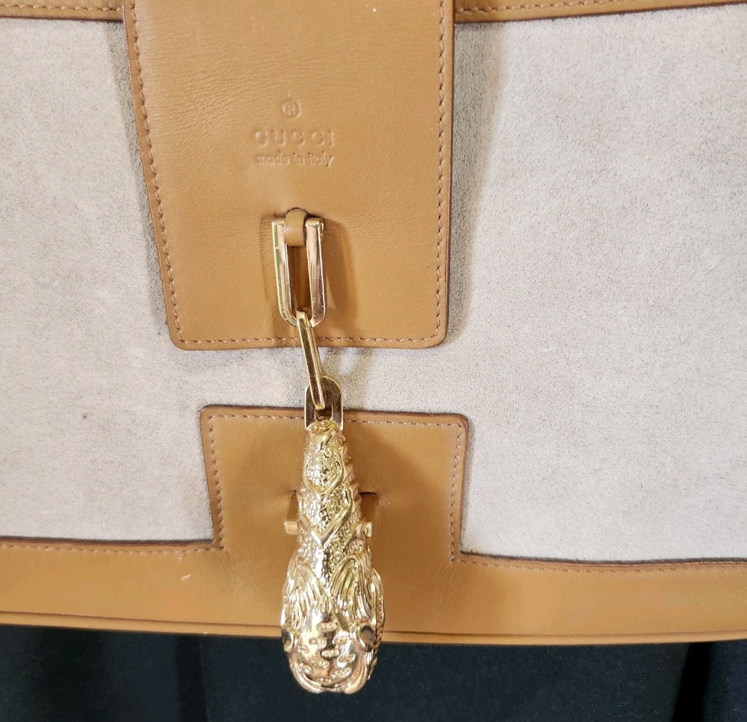 Authentic Gucci Tom Ford Tiger Charm Suede & Leather Shoulder Bag – Made in Italy