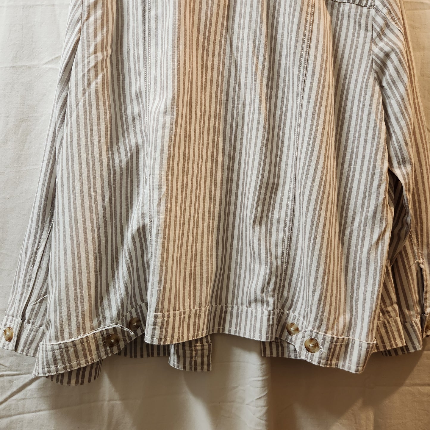Autograph Linen Blend Stripe Utility Jacket Size 18 Taupe White Lightweight Women's
