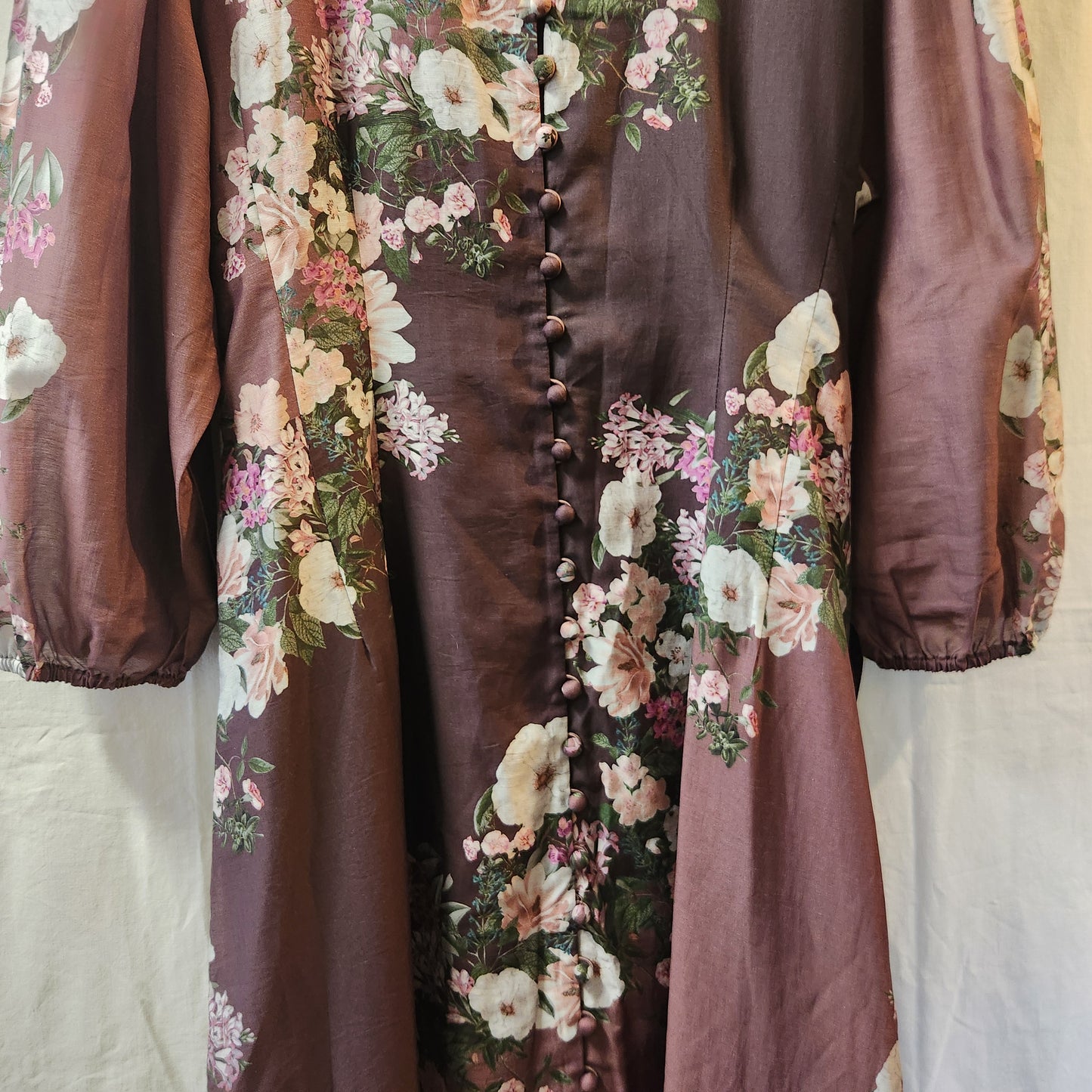 Portmans Floral Maxi Dress | Mauve Button Front Belted | Size 18