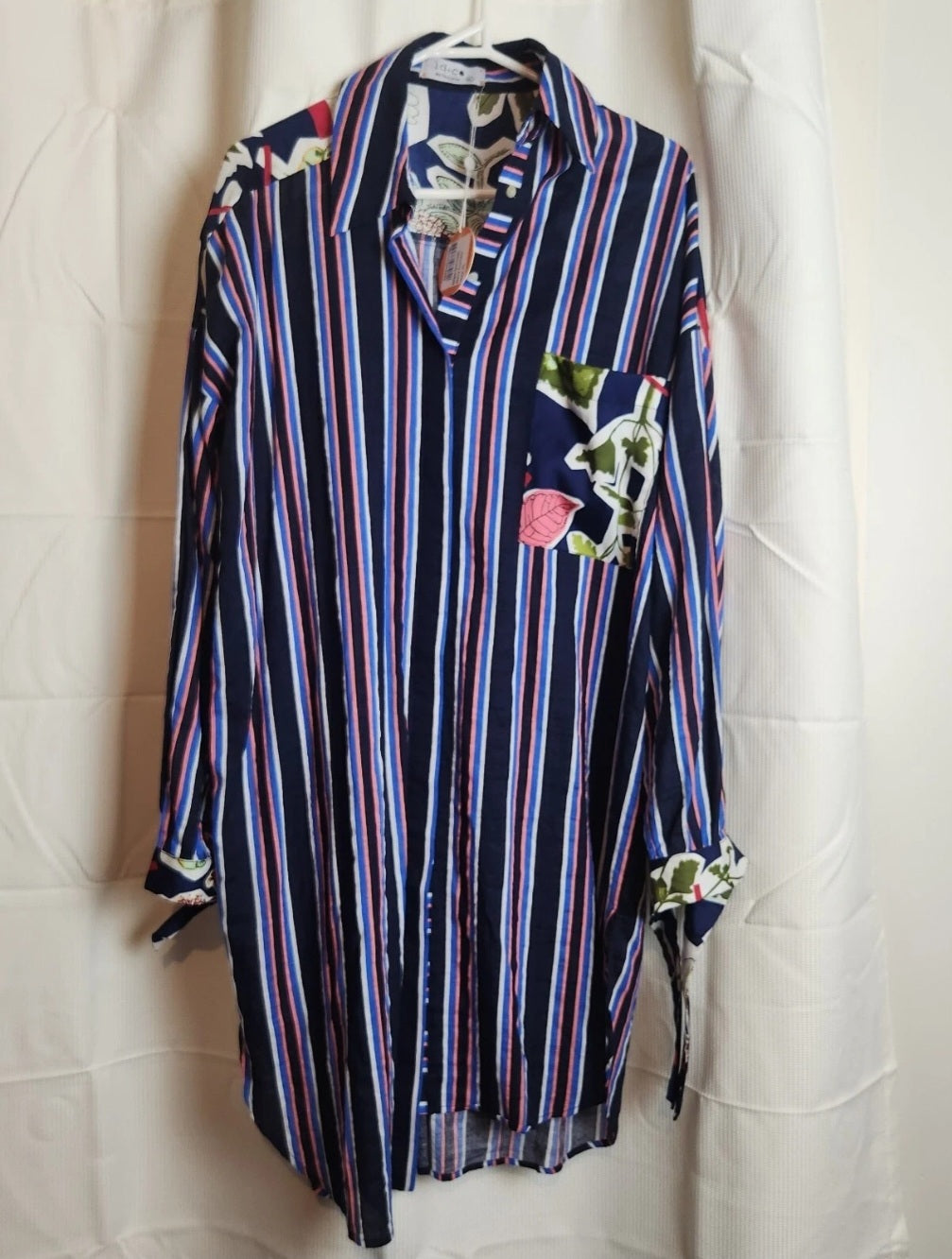 LD+Co Melbourne Striped Shirt Dress XL Navy Floral Contrast BNWT