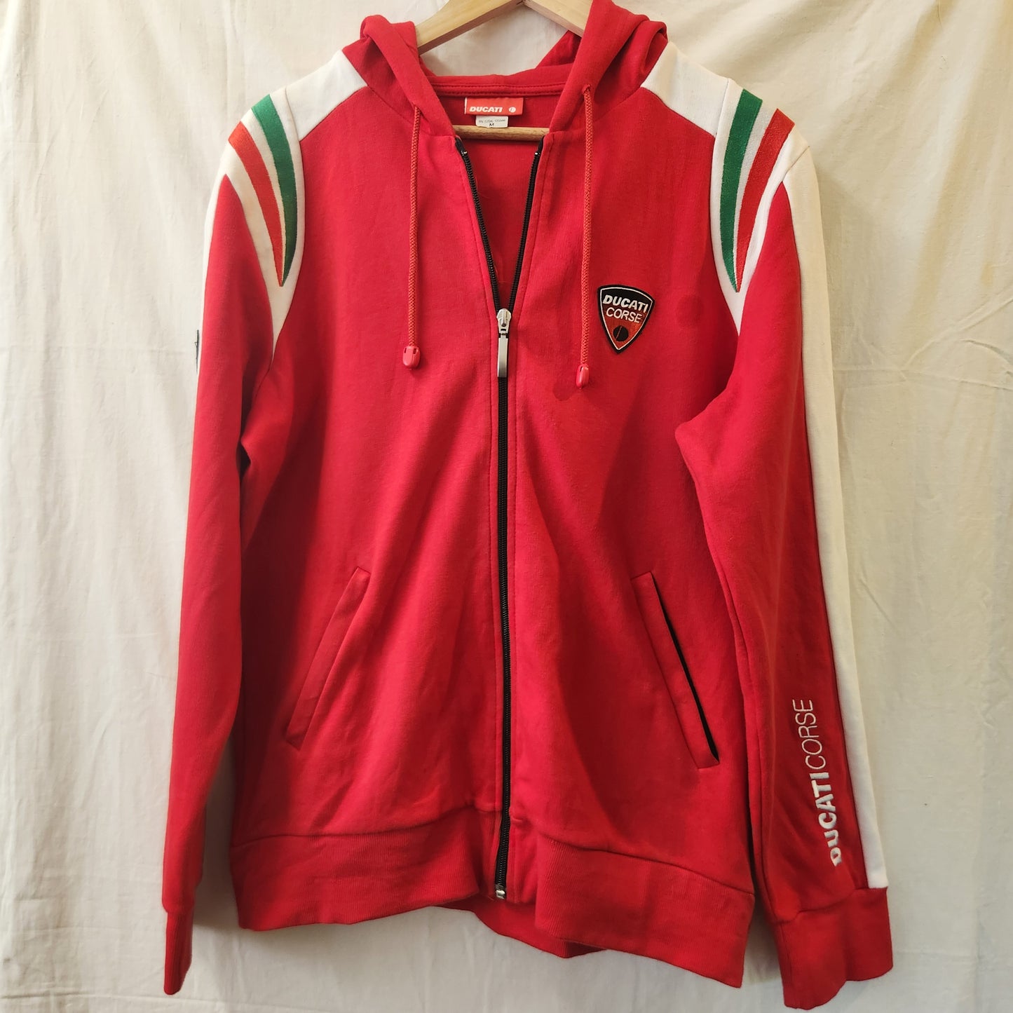 Ducati Corse Full Zip Hoodie Red Italian Stripe Logo Jacket | Medium