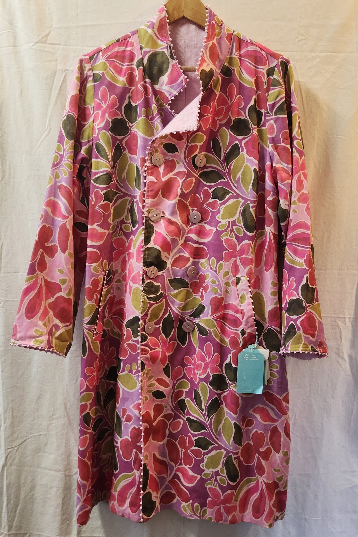 Blue Illusion Reversible Floral Linen Blend Coat Jacket Pink | Size L | BNWT
