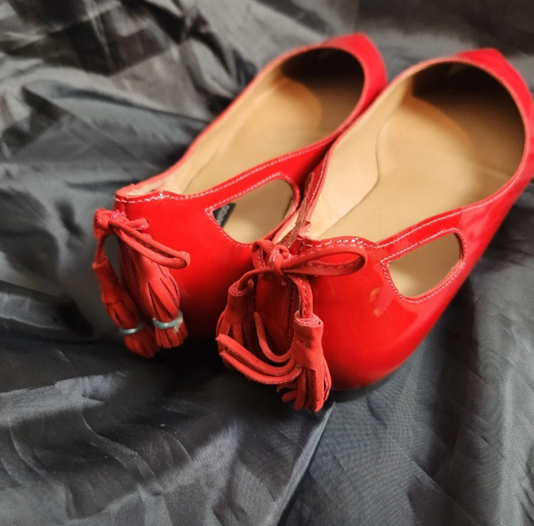 Nina Armando Red Patent Leather Tassel Pointed Toe Ballet Flats – EU 40 / AU 9.5