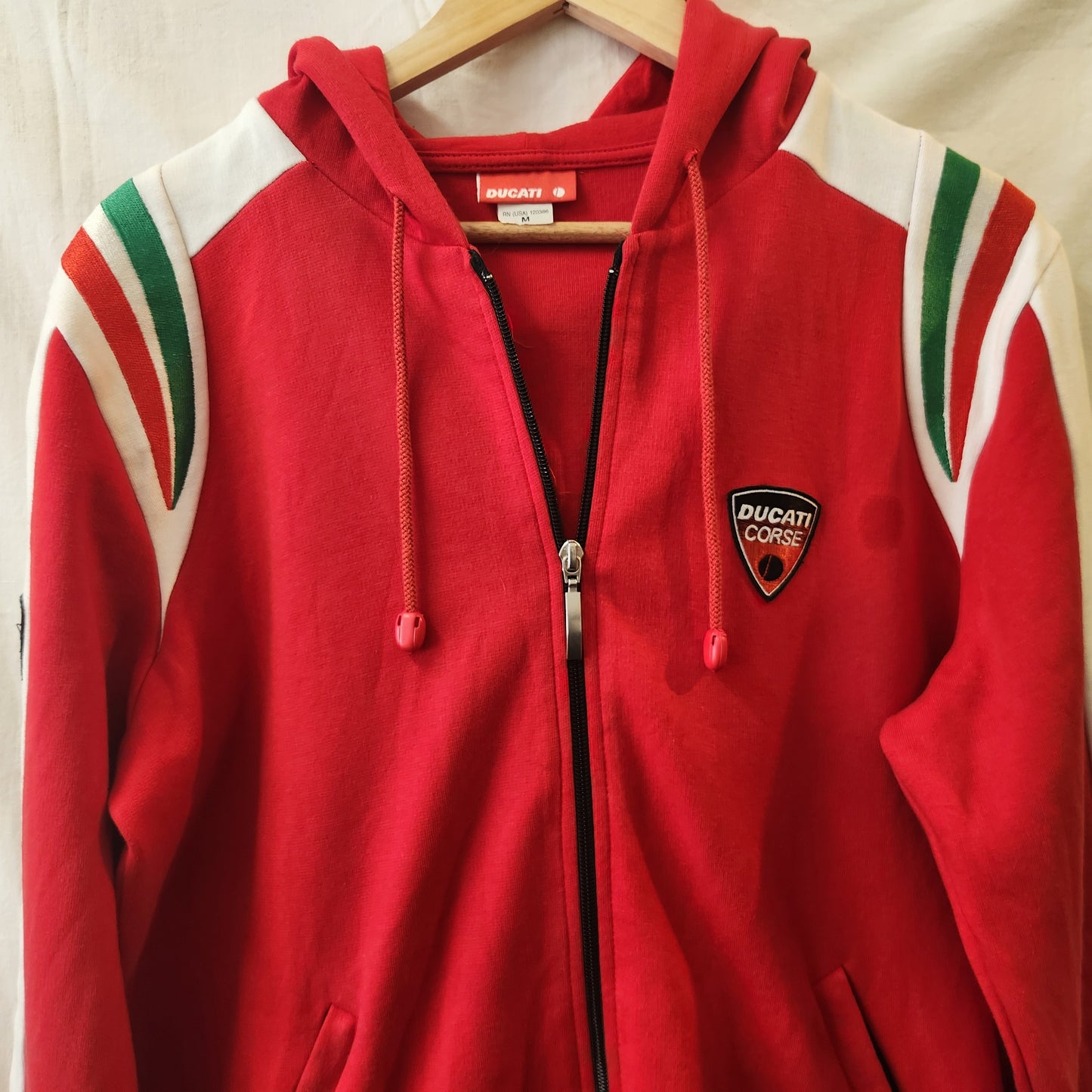 Ducati Corse Full Zip Hoodie Red Italian Stripe Logo Jacket | Medium